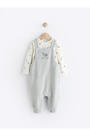 Next Baby % 100 Pamuklu Gri Balina Desenli Salopet Body Zıbın Set