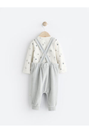Next Baby % 100 Pamuklu Gri Balina Desenli Salopet Body Zıbın Set