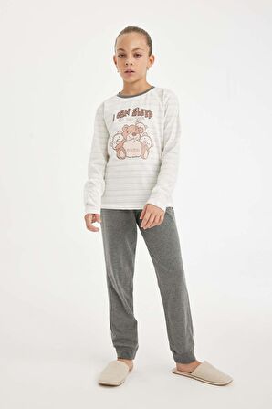 DeFacto Kız Çocuk Pijama Takımı Ayı Baskılı Uzun Kollu Üst Uzun Alt D2115A824AUGR379