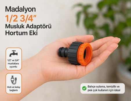 Bahçe Çeşme Musluk Bağlantı Adaptörü Aparatı 1/2'' - 3/4'' Musluk Adaptörü Hortum Bağlantı Eki