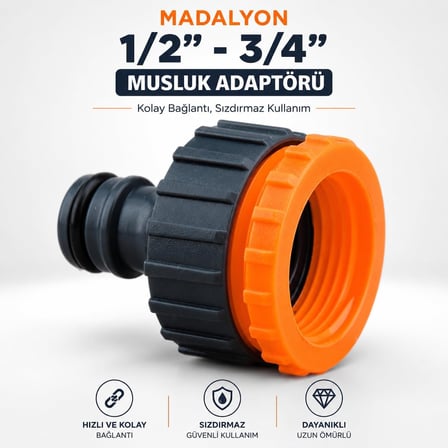 Bahçe Çeşme Musluk Bağlantı Adaptörü Aparatı 1/2'' - 3/4'' Musluk Adaptörü Hortum Bağlantı Eki
