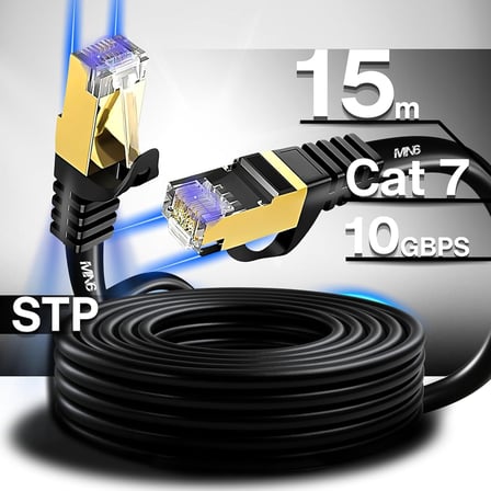 M109F Cat7 Kablo 15 Metre/BAKIR Tel-10Gbps-50 Mikron Altın Kaplama/15 Metre Cat7 Ethernet Kablosu (M109F CAT7, SIYAH, 15 METRE)