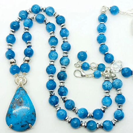 2371 İran Nişabur damla Firuze Apatit Hematit el yapımı kolye