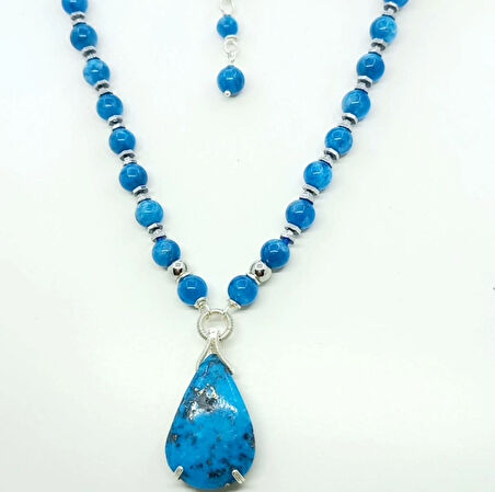 2371 İran Nişabur damla Firuze Apatit Hematit el yapımı kolye