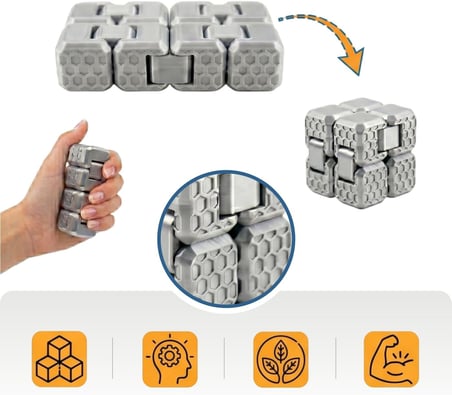 Fidget Cube Stres Küpü - ( Silver ) - 6 Fonksiyonlu Odaklanma ve Zihin Egzersizi