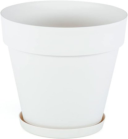 YS03 Yalı Saksı Drenaj Aparatlı Tabaklı Dekoratif Saksı 19cm, 3 Litre Kirli Beyaz