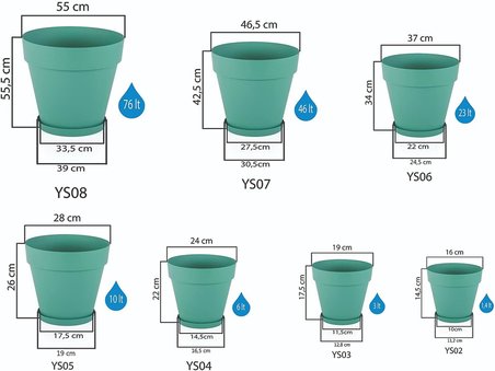 YS03 Yalı Saksı Drenaj Aparatlı Tabaklı Dekoratif Saksı 19cm, 3 Litre Kirli Beyaz