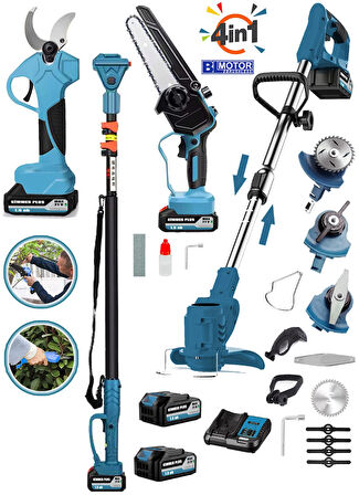 Wacker Pro Kimmer Seri 4 İn 1 Set 2.7 Mt Telaskopik Uzatma + Yağ Pompalı Testere + Akülü Tırpan + Bağ Makası