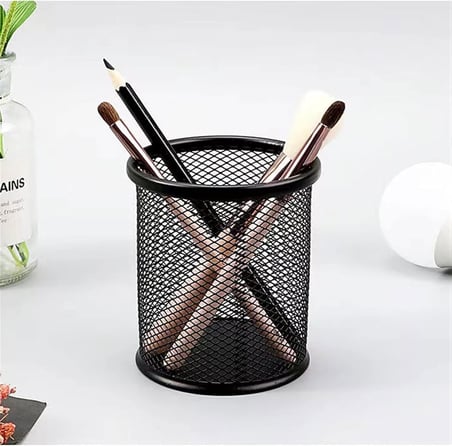 Masa Üstü Ofis Tipi Metal Kalemlik,Perfore Kalemlik,Masa Düzenleyici Ve Toparlayıcı Organizer,Kalem Kutusu (Siyah Silindir)