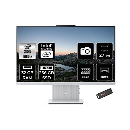 Lenovo IdeaCentre 24IRH9 i7 13620H 32GB DDR5 256GB SSD 27" FHD IPS FDOS Beyaz All in One PC & PER4