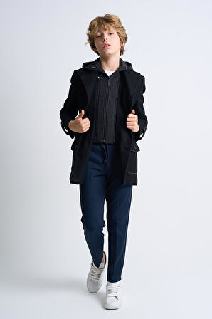 ALEXANDERGARDI Çıkarılabilir Kapüşonlu Düğme Detaylı Astarlı Çocuk Kaban