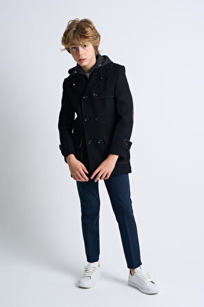 ALEXANDERGARDI Çıkarılabilir Kapüşonlu Düğme Detaylı Astarlı Çocuk Kaban