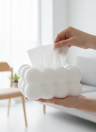İskandinav Tarz Bulut Şeklinde Dekoratif Peçetelik Modern Minimalist Masaüstü Peçete Kutusu Dayanıklı Kaymaz Tabanlı (Beyaz)