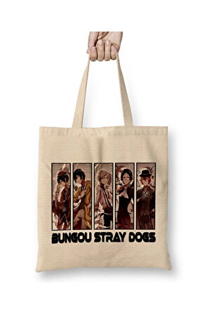 Bungou Stray Dogs Beyaz Bez Çanta Uzun Saplı Alışveriş Çantası Plaj Çantası
