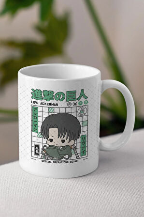 Attack On Titan Levi Ackerman Anime Temalı Beyaz Kupa Bardak Sevgiliye Arkadaşa Hediye