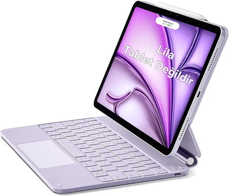 Ipad Air 11 2026 8.Nesil M4 çinli için Uyumlu TouchPad Case Magic Keyboard Aydınlatmalı Klavyeli Tablet Kılıfı (Lila)