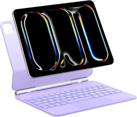 Ipad Air 11 2026 8.Nesil M4 çinli için Uyumlu TouchPad Case Magic Keyboard Aydınlatmalı Klavyeli Tablet Kılıfı (Lila)