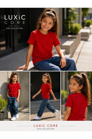 Luxic Core Erkek Çocuk Tişört Unisex Kırmızı Pamuk Oversize 7-8 Yaş