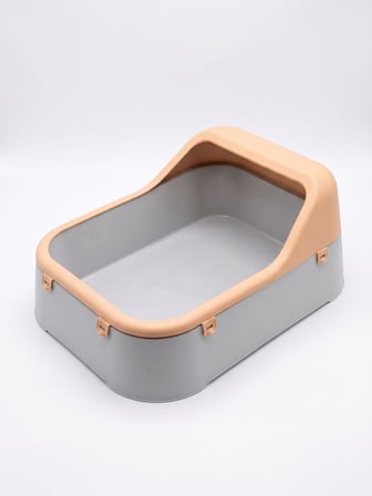 Kedi Kumu Kabı Geniş Hacimli Kedi Tuvaleti Plastik Kedi Tuvalet Kabı Açık Kedi Kum Kabı Kolay Temizlenebilir Dayanıklı Tasarım (Açık Gri-Krem)