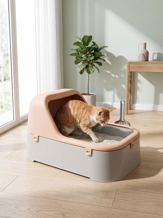 Kedi Kumu Kabı Geniş Hacimli Kedi Tuvaleti Plastik Kedi Tuvalet Kabı Açık Kedi Kum Kabı Kolay Temizlenebilir Dayanıklı Tasarım (Açık Gri-Krem)