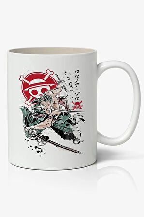 One Piece Roronoa Zoro Anime Temalı Beyaz Kupa Bardak Sevgiliye Arkadaşa Hediye