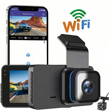 Y11 Pro 1296p Süper HD 3inç Araç içi Kamera -Ön-Arka Görüş Çift Kamera - Türkçe Menü