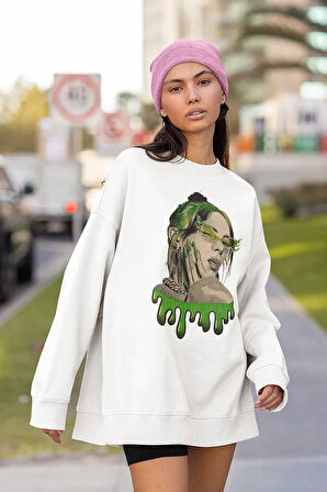 Billie Eilish Baskılı Unisex Oversize Tasarım Şarkıcı Sweatshirt