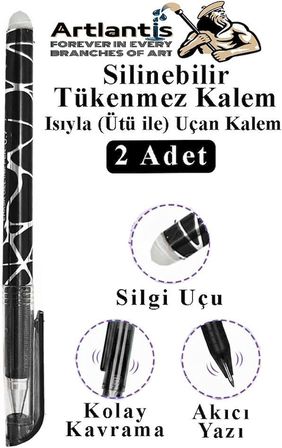 Siyah Silinebilir Tükenmez Kalem 2 Adet BIA Silinebilir Jel Pilot Kalem Mürekkepli Kolay Silinebilir Kumaş Kalemi