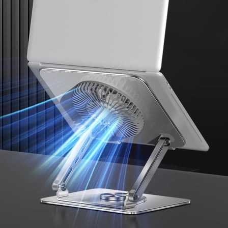 Laptop Standı Alüminyum Soğutmalı Mıknatıslı Harici Fanlı 360 Derece Döner Ayarlı Ergonomik Gaming Notebook ve MacBook Uyumlu Güçlü Soğutucu Stand Gümüş