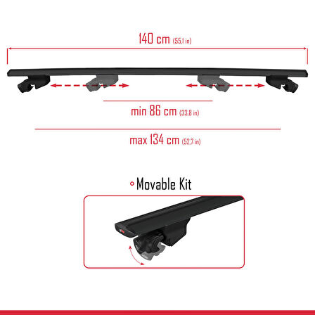 Kia EV3 2024-2025 Arası ile Uyumlu HOOK Model Ara Atkı Tavan Barı Siyah 2 Adet