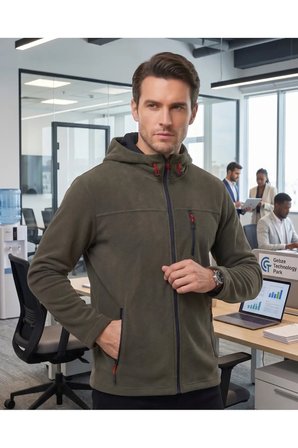ERKEK Kapüşonlu füme Polar 3 Cepli Fermuarlı Sıcak Tutan Kışlık Outdoor Hoodie Günlük StilPro
