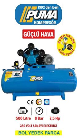 Puma 500 lt PİSTONLU HAVA KOMPRESÖRÜ 8 BAR 3 PİSTON DÖKÜM KAFA YAĞLI 380 V