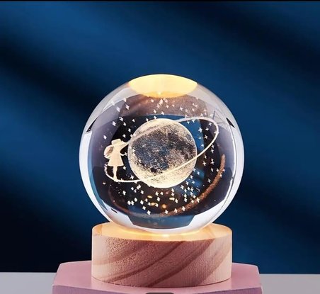 MR 3D Kristal Cam Küre, Ahşap Soketli Gece Lambası,LED, sevgiliye hediye, Noel, Öğretmenler Günü, Özel Tasarım Harika bir hediye (Satürn Kızı)