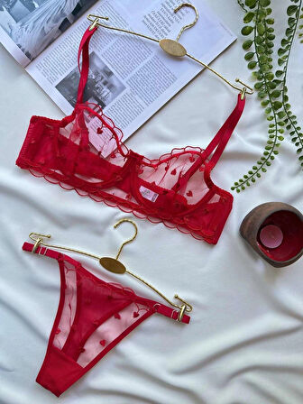 Kalp Desenli Sütyen Takımı Bralet Set