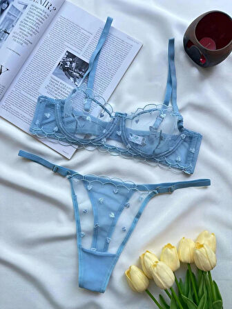 Kalp Desenli Sütyen Takımı Bralet Set