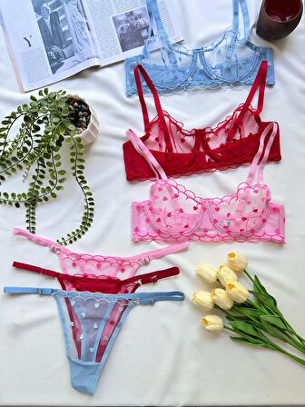Kalp Desenli Sütyen Takımı Bralet Set