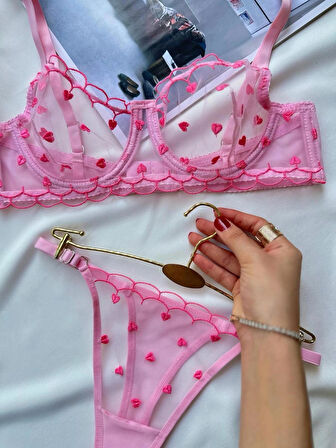 Kalp Desenli Sütyen Takımı Bralet Set