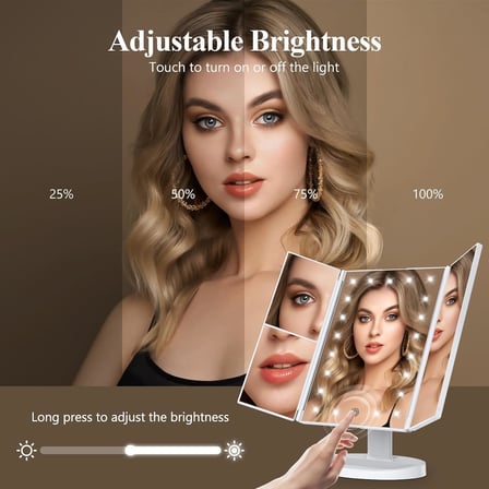 LED Işıklı Katlanabilir Makyaj Aynası - 2X 3X 10X Büyütme Modu - Dokunmatik Touch Ekran - 5 Farklı Ayna