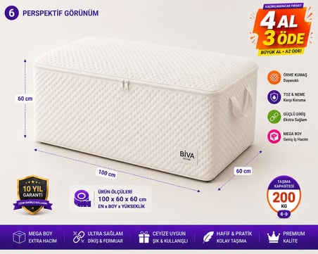 Bi Va Yorgan Hurcu Beyaz 100x60x60 cm 200 kg Taşıma Kapasiteli