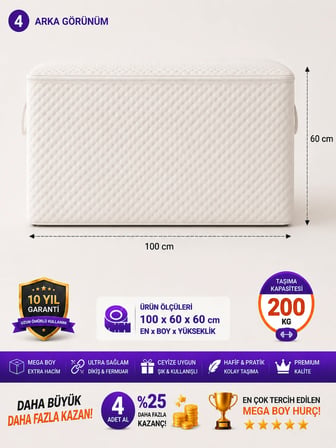 Bi Va Yorgan Hurcu Beyaz 100x60x60 cm 200 kg Taşıma Kapasiteli