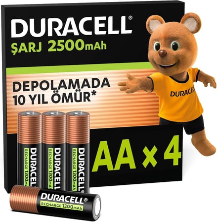 Duracell Şarj Edilebilir Aa 2500Mah Piller, 4'Lü Paket