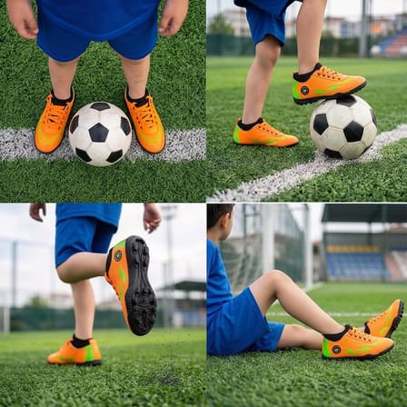 Çocuk Halı Saha Futbol Ayakkabısı – Hafif, Kaymaz Tabanlı, Bağcıklı Kramponsuz Spor Ayakkabı