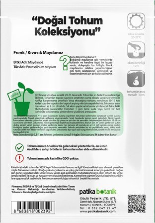 2500 Adet Frenk/Kıvırcık Maydanoz Tohumu