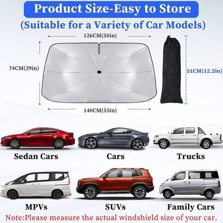 Araba ön cam güneş tentesi, katlanabilir otomotiv şemsiyesi, güneş şemsiyesi, araba ön pencere güneşliği, UV ışınları, ısı yalıtımı koruması, otomobiller, SUV, kamyonlar için