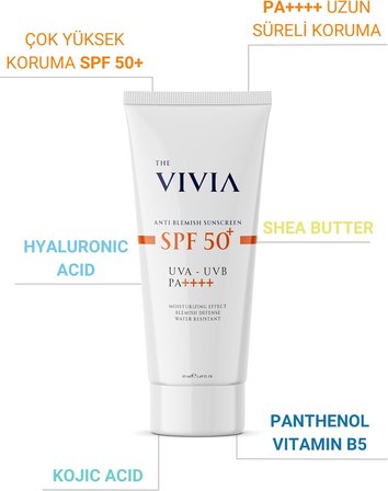 The Vivia Leke Karşıtı Yüksek Koruyucu Yüz Güneş Kremi Tüm Cilt Tipleri SPF 50+ 50 ml