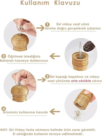 Doğal Ahşap Değirmen Karabiber Tuz Kahve Baharat Öğütücü Manuel El Değirmeni