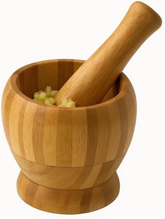 Doğal Bambu Ahşap Sarımsak Ezme Havanı, Orta Boy, Ahşap, Gıda Teması Güvenli