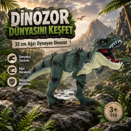 VARDEM 32 cm Ağzı Oynayan Dinozor Oyuncak, Hareketli Ağızlı Dinozor Figürü, Çocuklar İçin Gerçekçi Görünümlü Hayvan Figür Oyuncağı TQ680-23