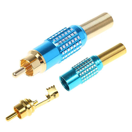 Powermaster PM-23805 Tos Fiş Metal Gold Mavi Rca Soket Ucu Jack