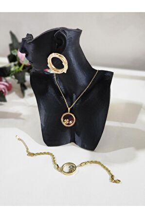 Gold Altın Rengi Taşlı Yuvarlak Küpe